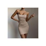 Modafeminen Vizon İnce Askılı Saten Mini Elbise 582127