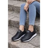 ModaFrato MR-400 Lastikli Ortopedik Kadın Ayakkabı Spor Ayakkabı Günlük Casual Sneakers - Siyah - Beyaz