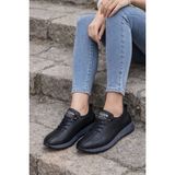 ModaFrato MR-400 Lastikli Ortopedik Kadın Ayakkabı Spor Ayakkabı Günlük Casual Sneakers - Siyah