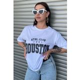 MODAGEN Houston Baskılı Kadın Oversize Beyaz T-shirt
