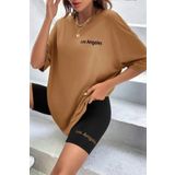 MODAGEN Kadın Oversize Kahverengi Baskılı Tshirt-tayt Takım