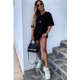 MODAGEN Kadın Siyah Mickey Mouse Sırt Baskılı Salas Oversize T-Shirt