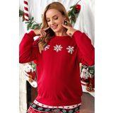 Modagen Kırmızı Kar Tanesi Baskılı Bisiklet Yaka Hamile Sweatshirt
