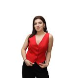 modahira Moda Hira Kadın Çizgili Düğmeli Klasik Kırmızı Kumaş Yelek
