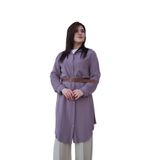 modahira Moda Hira Kadın Mor Kemer Detaylı Keten Tunik Gömlek