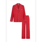 Modal Biyeli Uzun Kollu Pijama Takımı / Kırmızı