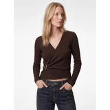 Modal Karışımlı Aksesuarlı Uzun Kollu Slim Fit Asimetrik Kruvaze V Yaka Bluz