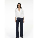 Modal Kumaş V Yaka 3/4 Kol Peplum Kesim Kruvaze Bluz - Beyaz - 44