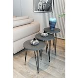 Modalanka 3'Lü Zigon Sehpa Yuvarlak Model Zigon Sehpa Metal Tel Ayak Orta Sehpa