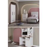 Modalife Çocuk Odası Takımı Karyola+Başlık+Yatak&Gardırop&Çalışma Masası&Şifonyer - Beyaz