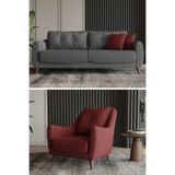 Modalife Olivya 3+1 Salon&Oturma Odası Koltuk Takımı - Gri&Kırmızı