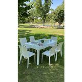 ModaLife Rattan Large Camlı Beyaz Masa Takımı Bahçe&balkon 1 Camlı Masa + 6 Sandalye