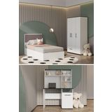 Modalife Still Genç Çocuk Odası Takımı Karyola+Başlık&Gardırop&Çalışma Masası - Beyaz Mermer Desen
