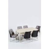 Modalife Vivaldi 6 Sandalye 1 Sabit Masa Yemek Masası Takımı 6 Kişilik - Vizon