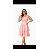 MODAMAKKO Barbie Pembe Saten Mezuniyet Elbisesi, Pileli Etek, A-Line Kesim, Kolsuz, Gizli Fermuar, Astarlı