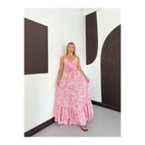 MODAMERSİ Kadın Pembe Şal Desen Askılı Elbise