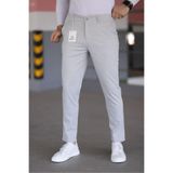 MODAMESTO Erkek Açık Gri Armürlü Kumaş Pantolon Slim Fit Armür Desenli Likralı