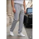 Modamesto Erkek Açık Gri Baggy Fit Rahat Kesim Pileli Kumaş Pantolon - 2XL