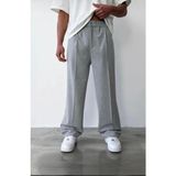 Modamesto Erkek Açık Gri Baggy Fit Rahat Kesim Pileli Kumaş Pantolon - XL