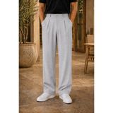 MODAMESTO Erkek Açık Gri Kumaş Pantolon Baggy Fit Pileli Bol Paça Rahat Kesim