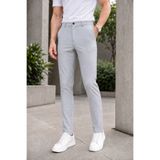 MODAMESTO Erkek Açık Gri Slim Fit Çizgili Likralı Yan Cep Bilek Boy Kumaş Pantolon