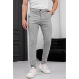 Modamesto Erkek Açık Gri Slim Fit Dar Kesim Likralı Yan Cep Bilek Boy Düz Kumaş Pantolon - 34