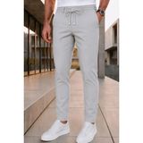 Modamesto Erkek Açık Gri Slim Fit Likralı Beli Lastikli Bağcıklı Yan Cep Jogger Kumaş Pantolon - 34