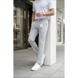 Modamesto Erkek Açık Gri Slim Fit Likralı Yan Cep Bilek Boy Düz Kumaş Pantolon - 36