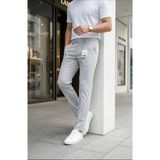Modamesto Erkek Açık Gri Slim Fit Likralı Yan Cep Bilek Boy Düz Kumaş Pantolon - 40