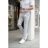 MODAMESTO Erkek Açık Gri Slim Fit Likralı Yan Cep Bilek Boy Düz Kumaş Pantolon