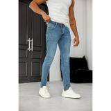 MODAMESTO Erkek Açık Mavi Slim Fit Likralı Dar Paça Lazerli Kot Pantolon