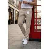Modamesto Erkek Bej Slim Fit Dar Kesim Likralı Yan Cep Bilek Boy Düz Kumaş Pantolon - 30