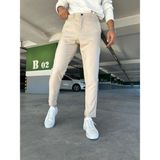 Modamesto Erkek Bej Slim Fit Dar Kesim Likralı Yan Cep Bilek Boy Düz Kumaş Pantolon - 31