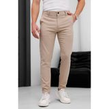 Modamesto Erkek Bej Slim Fit Dar Kesim Likralı Yan Cep Bilek Boy Düz Kumaş Pantolon - 32