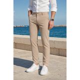 MODAMESTO Erkek Bej Slim Fit Likralı Yan Cep Bilek Boy Dar Paça Klasik Kumaş Pantolon