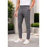 MODAMESTO Erkek Füme Ekose Kumaş Pantolon Slim Fit Likralı Dar Paça Desenli