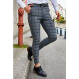 MODAMESTO Erkek Füme Ekose Slim Fit Kumaş Pantolon
