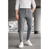 Modamesto Erkek Füme Slim Fit Çizgili Likralı Yan Cep Bilek Boy Düz Kumaş Pantolon - 34