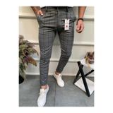 MODAMESTO Erkek Füme Slim Fit Likralı Ekoseli Kumaş Pantolon