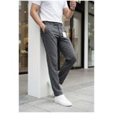 MODAMESTO Erkek Füme Slim Fit Likralı Yan Cep Bilek Boy Düz Kumaş Pantolon