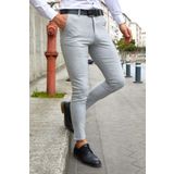 MODAMESTO Erkek Gri Çizgili Slim Fit Kumaş Pantolon