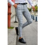 MODAMESTO Erkek Gri Ekose Slim Fit Kumaş Pantolon