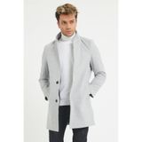 MODAMESTO Erkek Gri Kaşe Kaban Slim Fit Dik Yaka Kışlık Kaban Palto
