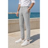MODAMESTO Erkek Gri Klasik Kumaş Pantolon Slim Fit Likralı Bilek Boy Dar Paça