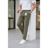 Modamesto Erkek Haki Slim Fit Likralı Yan Cep Bilek Boy Düz Kumaş Pantolon - 32
