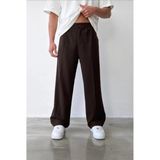 Modamesto Erkek Kahverengi Baggy Fit Rahat Kesim Pileli Kumaş Pantolon - XL