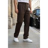 MODAMESTO Erkek Kahverengi Baggy Fit Rahat Kesim Pileli Kumaş Pantolon