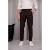 Modamesto Erkek Kahverengi Slim Fit Dar Kesim Likralı Yan Cep Bilek Boy Düz Kumaş Pantolon - 32