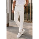 MODAMESTO Erkek Kırık Beyaz Slim Fit Likralı Yan Cep Bilek Boy Düz Kumaş Pantolon