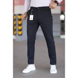 MODAMESTO Erkek Koyu Siyah Armürlü Kumaş Pantolon Slim Fit Armür Desenli Likralı